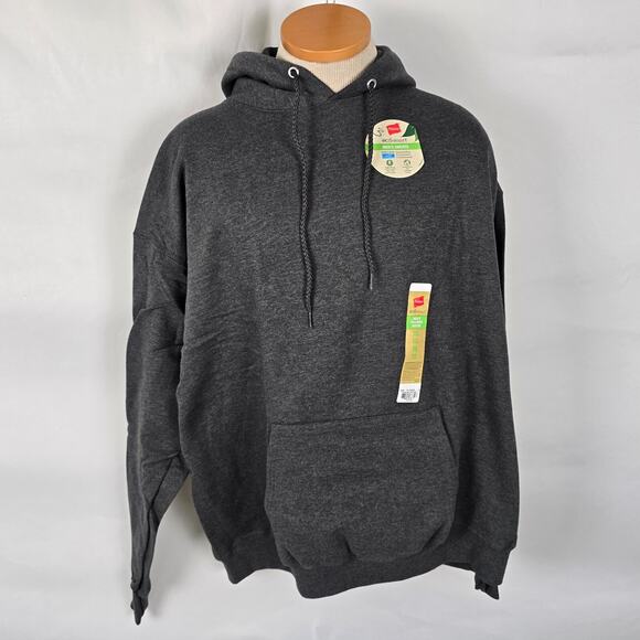 Hanes Hoodie Men's XL Charcoal Eco Smart Drawstring Pullover Pockets NWT - Picture 1 of 16